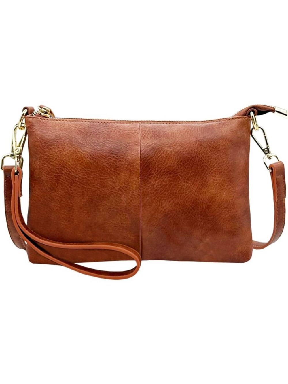 Women's Vegan Brown Leather Clutch Purse Wristlet Wallet Small Crossbody Bag